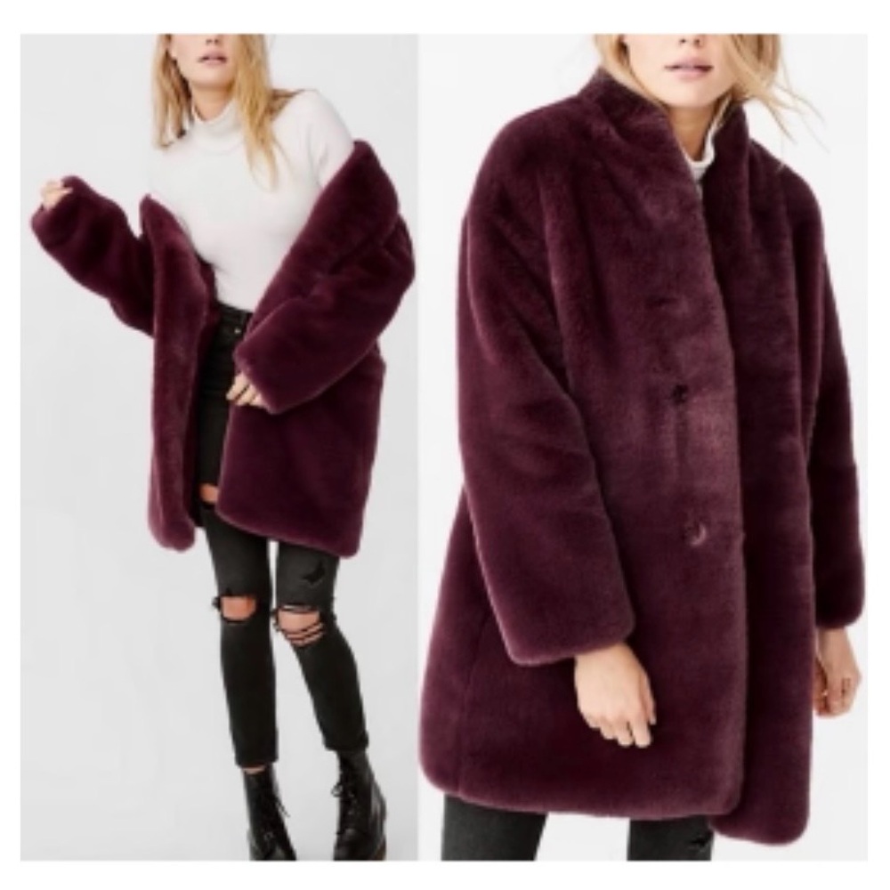 Abercrombie Plush Faux Fur Coat - Burgundy size small
